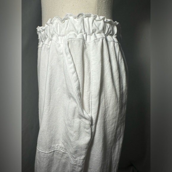 White Linen Blend Lounge Pants Women’s Drawstring Coastal Boho Minimalist Sm - Picture 2 of 6